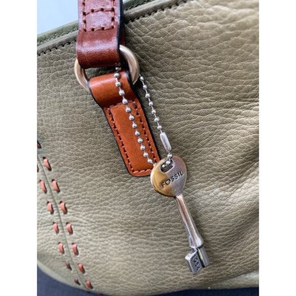 Fossil Keyper Green Brown Leather Shoulder Bag Missing Crossbody Strap - Picture 2 of 13